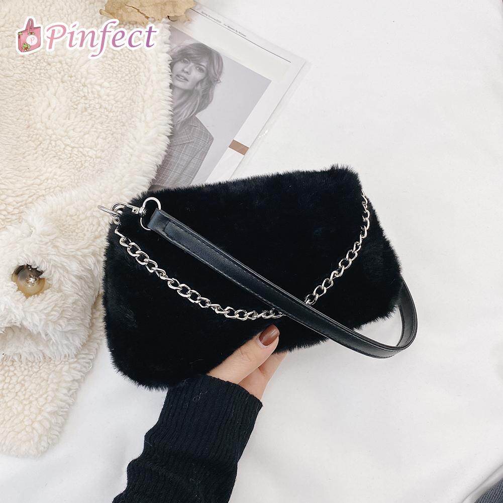 [Pinfect] Retro Milk Cow Leopard Animal Pattern Chain Underarm Bag Women Winter Plush Shoulder Bag Female Handbags Clutch Purse