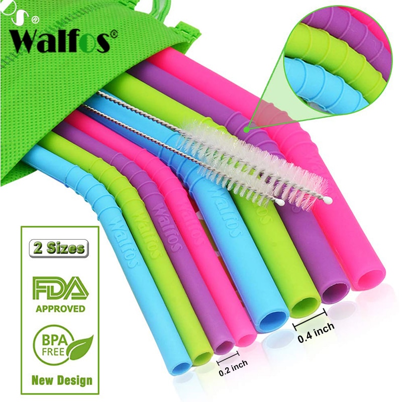 WALFOS 5 cái/bộ Ống hút Silicone có thể tái sử dụng Phụ kiện ống hút linh hoạt siêu dài