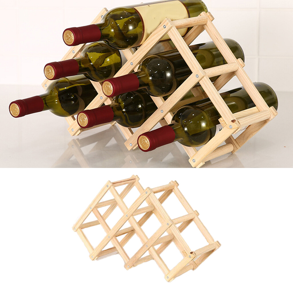 Blesiya Folding Wood Wine Rack Display Table Bottle Storage for Countertop Kitchen