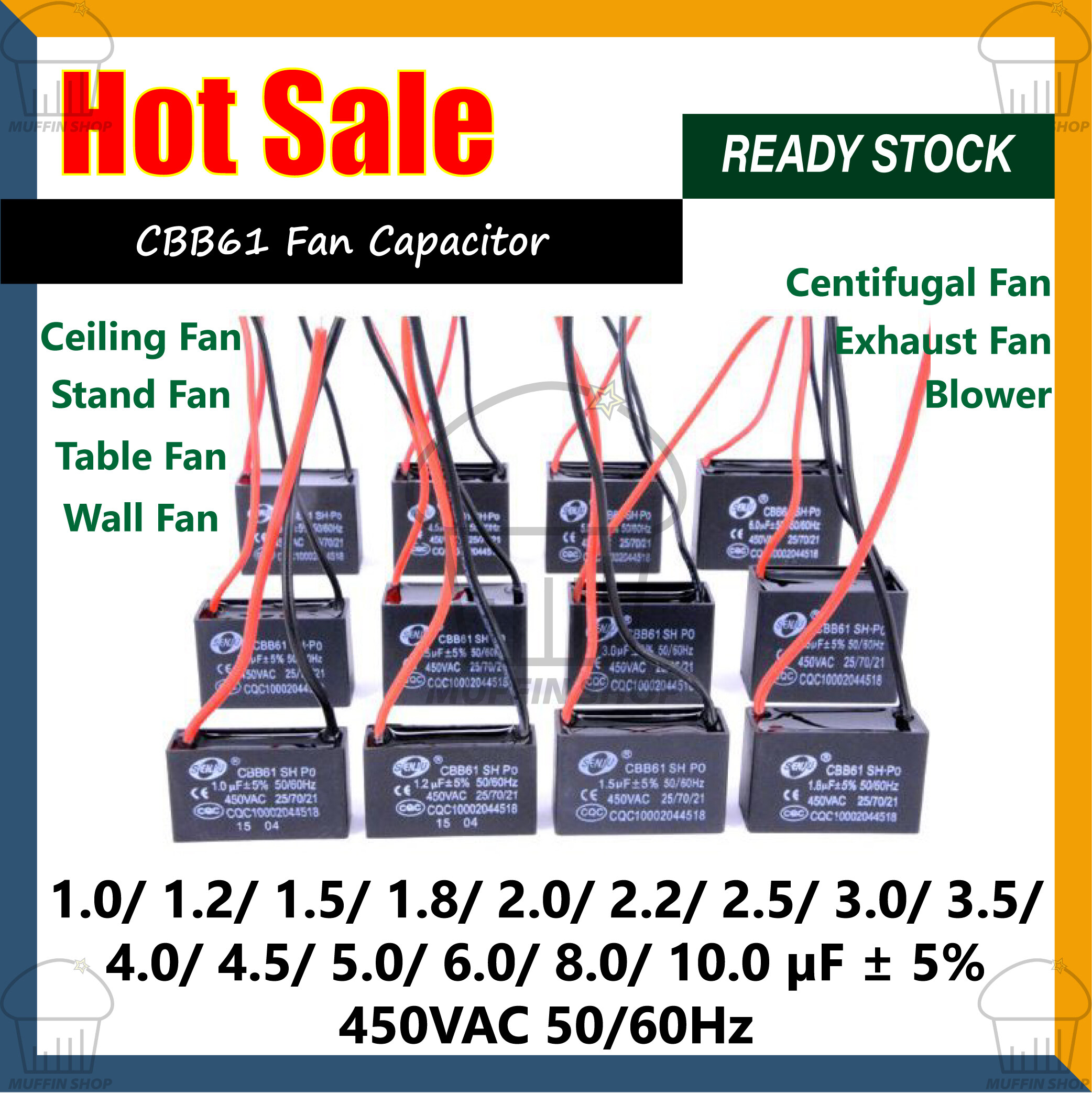 Kapasitor Kipas CBB61 Fan Capacitor Motor Machine Air cond Kapasitor Kipas 450VAC 1.0 1.2 1.5 1.