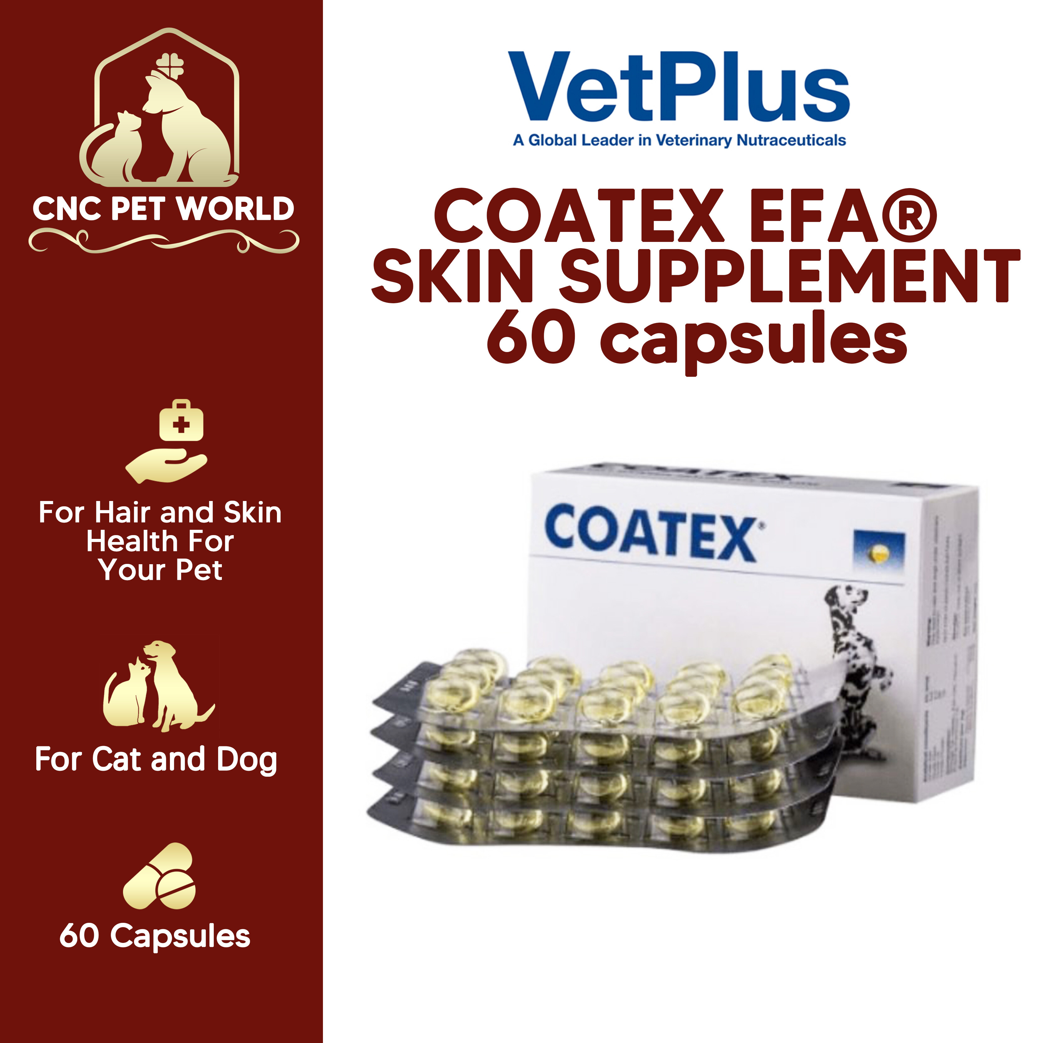 【VETPLUS】 COATEX EFA® COATEX CAPSULES 60 Capsules (1 Box) Skin Supplement for Cat and Dog