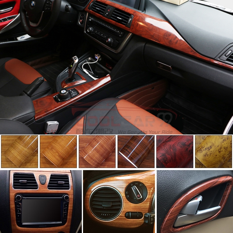 Interior Auto Decal Roll High Glossy Wood Grain Film Wrap Car Vinyl Sticker 