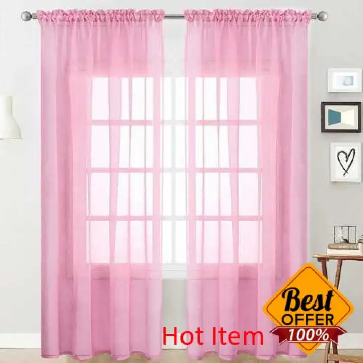 Sheer Curtains Living Room Rod Pocket Window Curtain Panels Bedroom Semi Voile Pink 39 Wx51 L 2 Lazada Sheer Curtains Living Room Rod Pocket