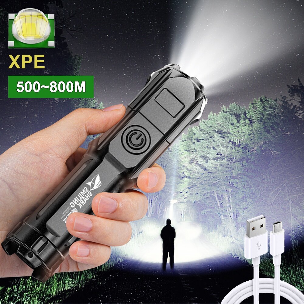 LED Đèn pin di động Zoomable có thể sạc qua USB Đèn lóa sáng không thấm nước focusable thích hợp cho câu cá cắm trại ngoài trời Đi bộ đường dài