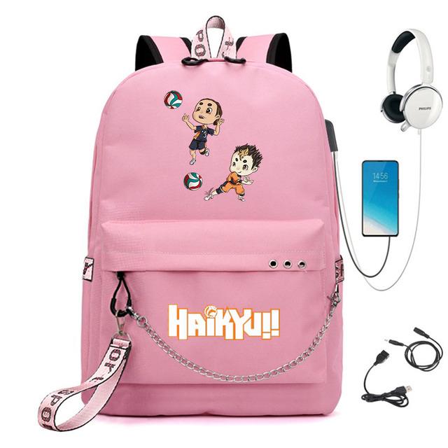 Anime Haikyuu Print Knapsack Student Casual Cartoon Nylon Book Bag USB Teenagers Travel Laptopbag Zipper Schoolbag Backpack