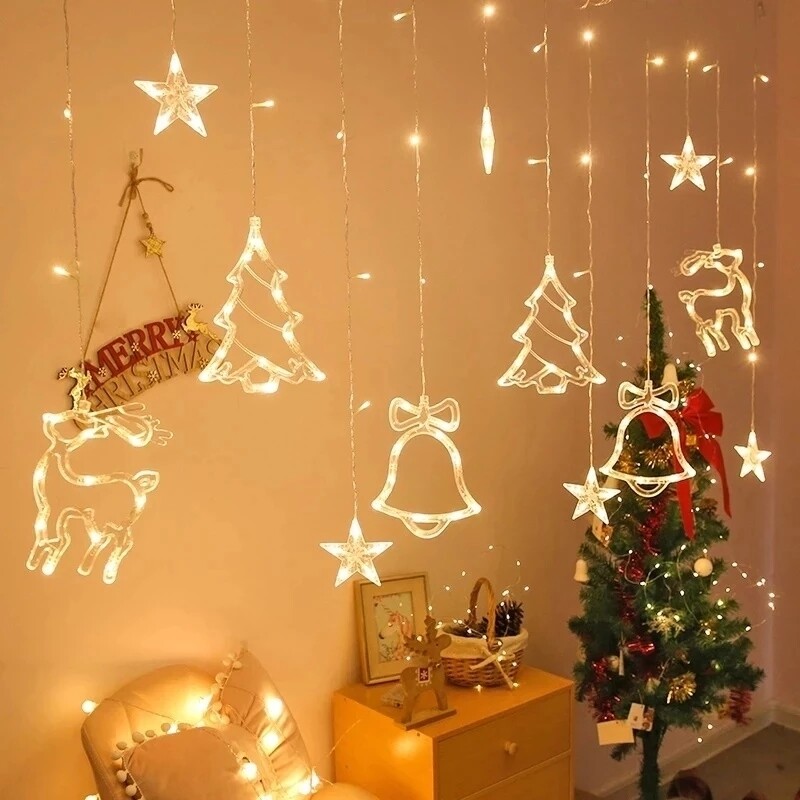 【Lightingeverthing】Christmas Led String Ánh Sáng, Đèn Chùm Cốc Hút Cửa Sổ Chạy Bằng Pin, Đèn Trang Trí Tiệc Giáng Sinh Sáng Tạo Chuỗi Cảnh Đèn Bố Trí