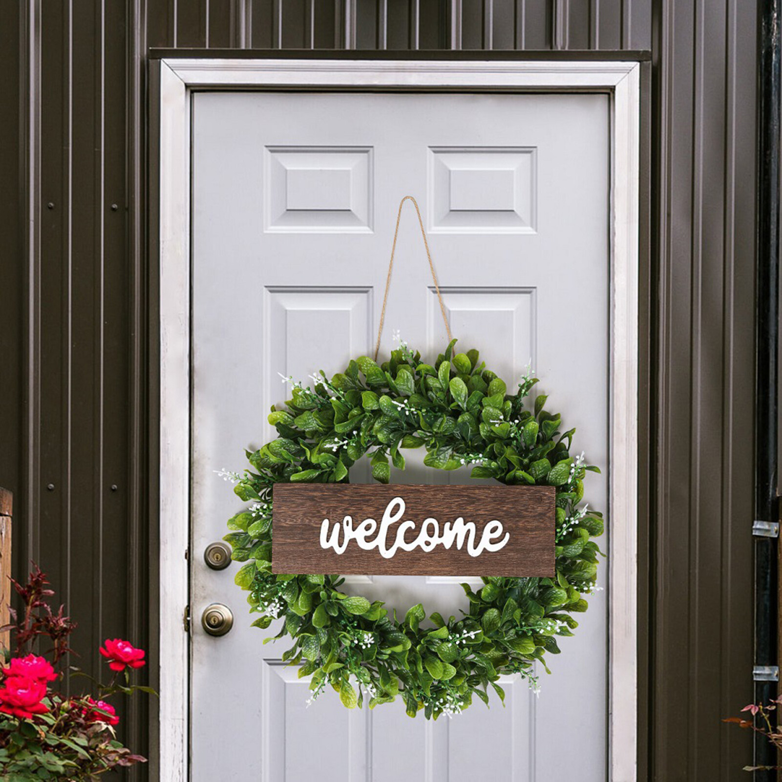 Youlianba Wreath Door Sign Simulation Green Plant Wall Window Party Wedding Hanging Ornament Farmhouse Wreaths Christmas Decoration Welcome Sign Home Decoration Eco-friendly Welcome Sign