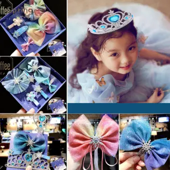 Spring Cow Girls Elsa Hair Clip Frozen Princess Bow Knot Hair