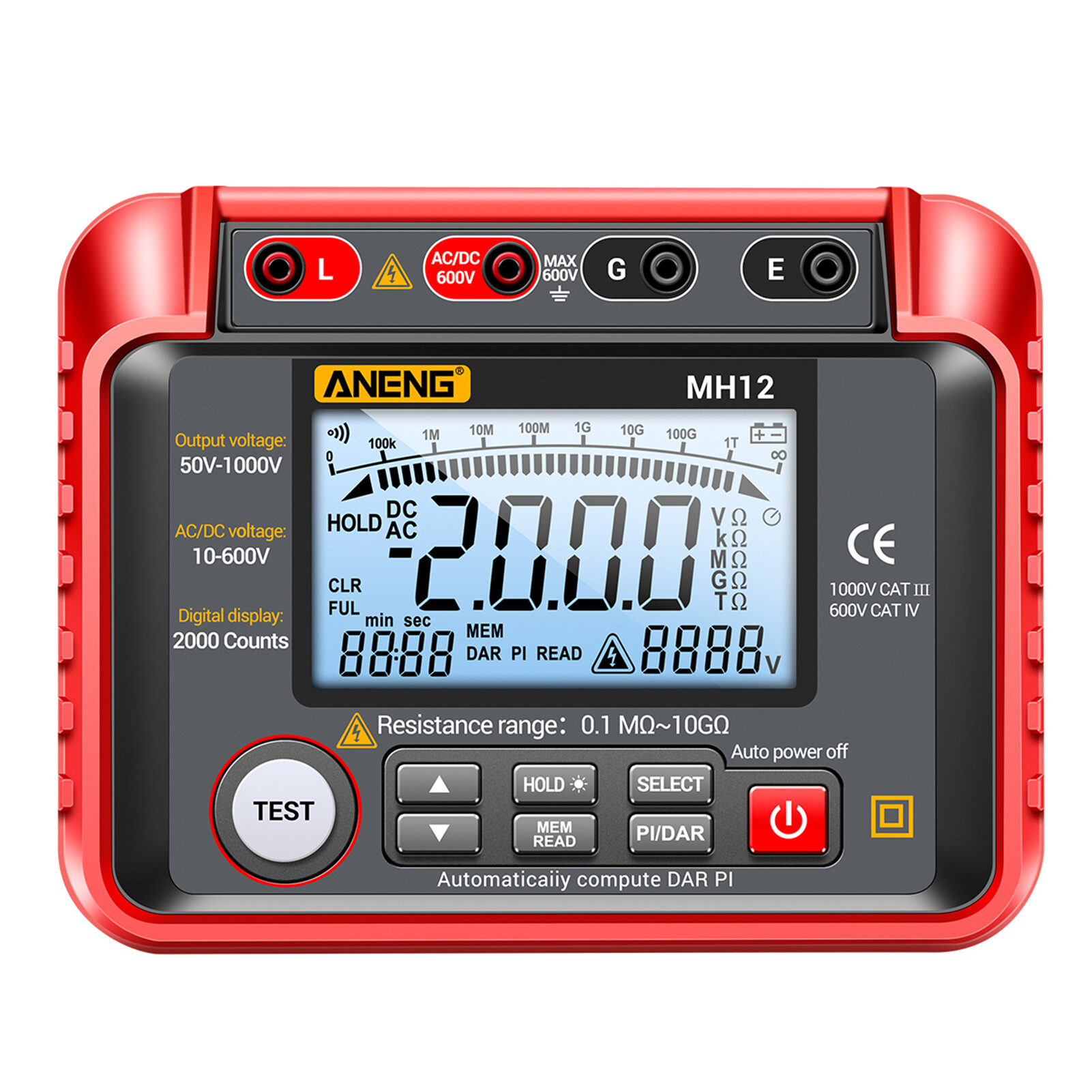 KKmoon ANENG MH12 Insulation Resistance Tester Shaking Table High Precision Megger Digital Insulation Resistance Meter Voltage Meter