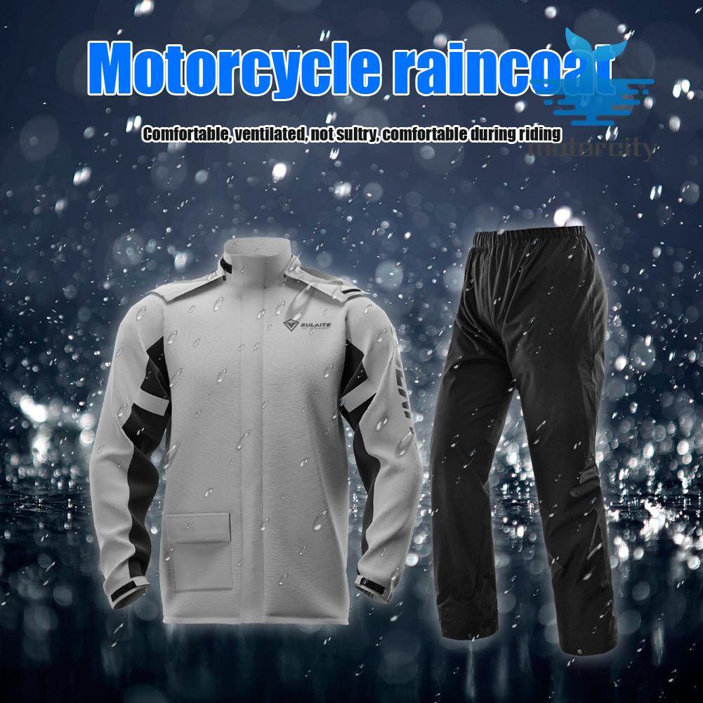 SULAITE Motorcycle Rain Suit Reflective Rain Jacket + Pants w/ Shoe Covers