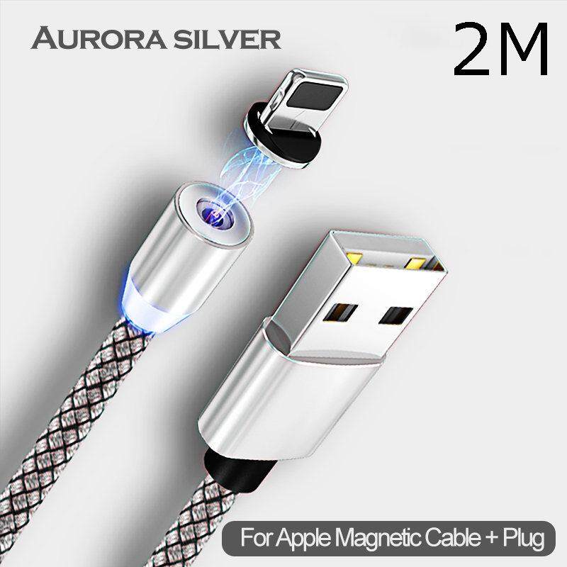 2 Meter Magnetic Kabel Lightning LED Tahan Lama Nilon Dikepang Kabel USB Pengisi Daya untuk iPhone X XS Max XR 6 S 5 S 6 7 8 PLUS 5 5 S SE 5C 4 4 S