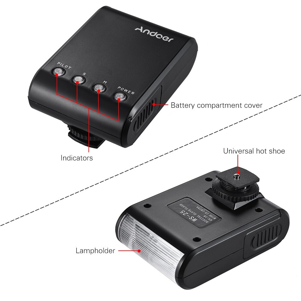 Andoer WS-25 Professional Portable Mini Digital Slave Flash Speedlite On-Camera Flash with Universal Hot Shoe GN18 for Canon Nikon Pentax Sony a7 nex6 HX50 A99 Camera