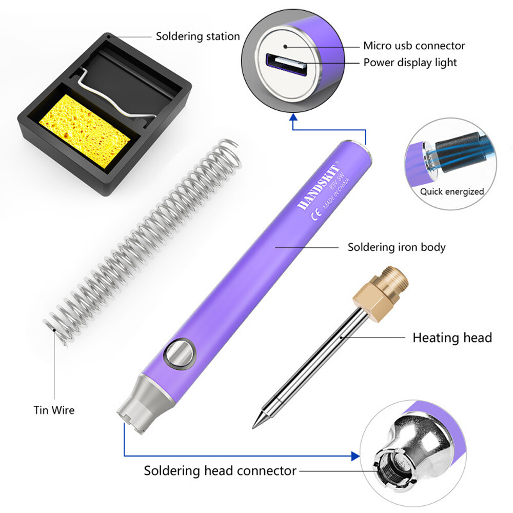 Smart Sensor 330~400°C 8W Handheld Portable Cordless Mini Electric Soldering Iron Temperature Adjustable Soldering Iron Household DIY Welding Tool Set