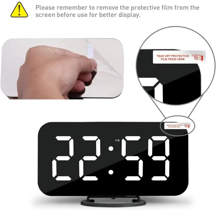 Diming Mode Easy Snooze Function Dual USB Charging Ports for Bedroom Living Room Office Mirror Surface Travel LED Digital Alarm Clock with Large 6.5 Easy-Read Display