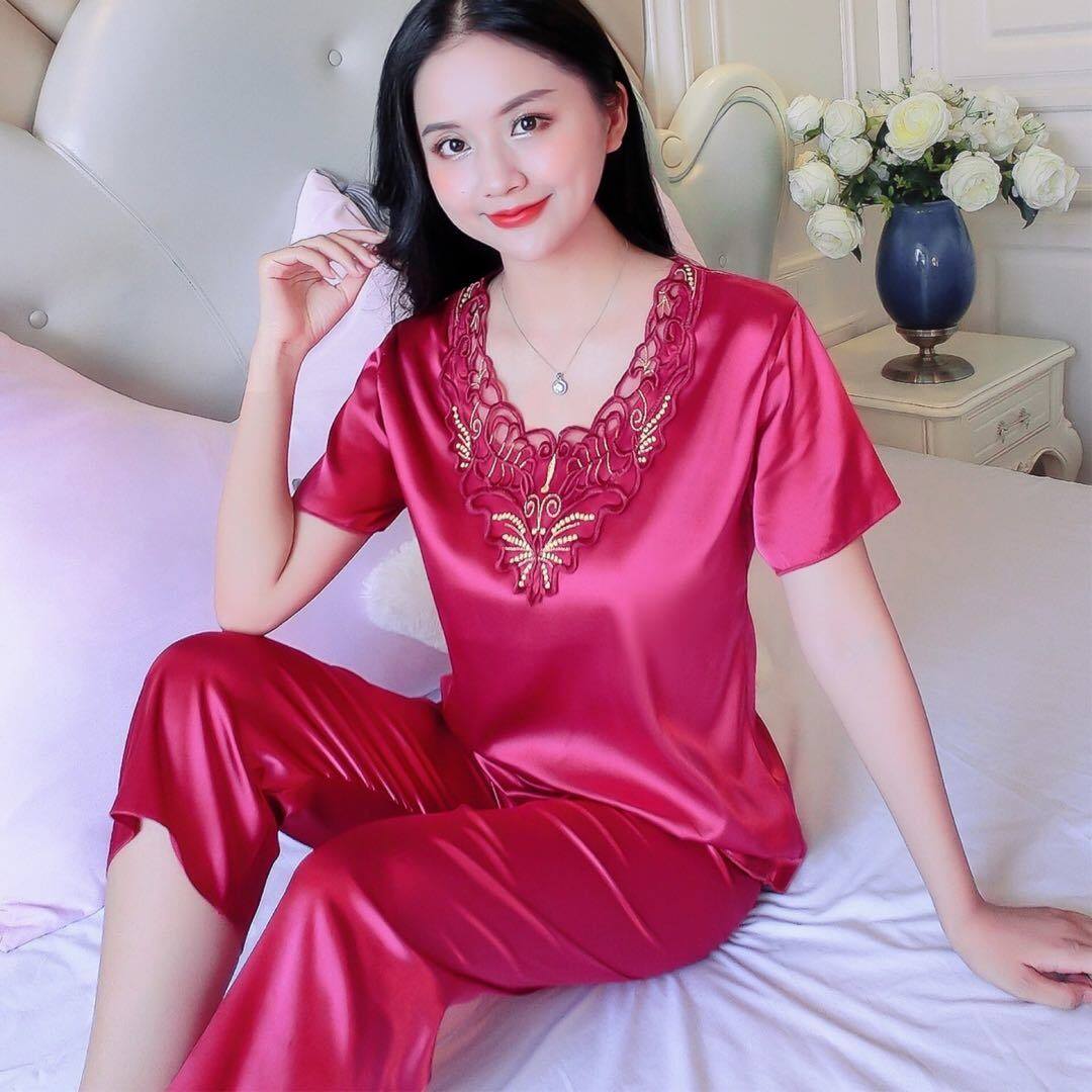Summer pajamas home clothes women's short sleeves new silk set ice silk spring and autumn two-piece set