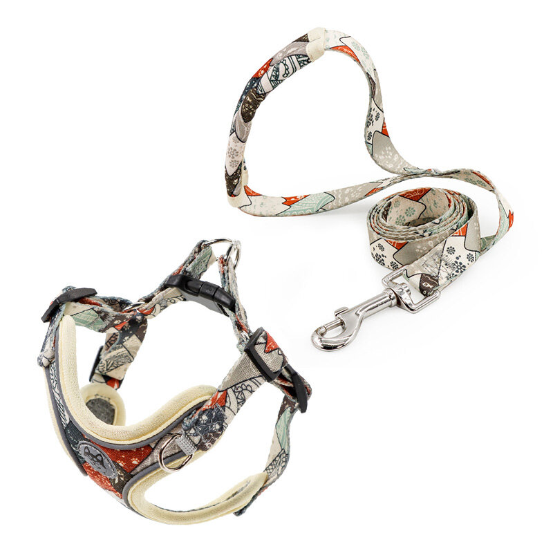 HamshMoc Reflective Dog Harness and Leash Set Adjustable Pet Harness Breathable with Easy Control Handle for Small Medium Dogs