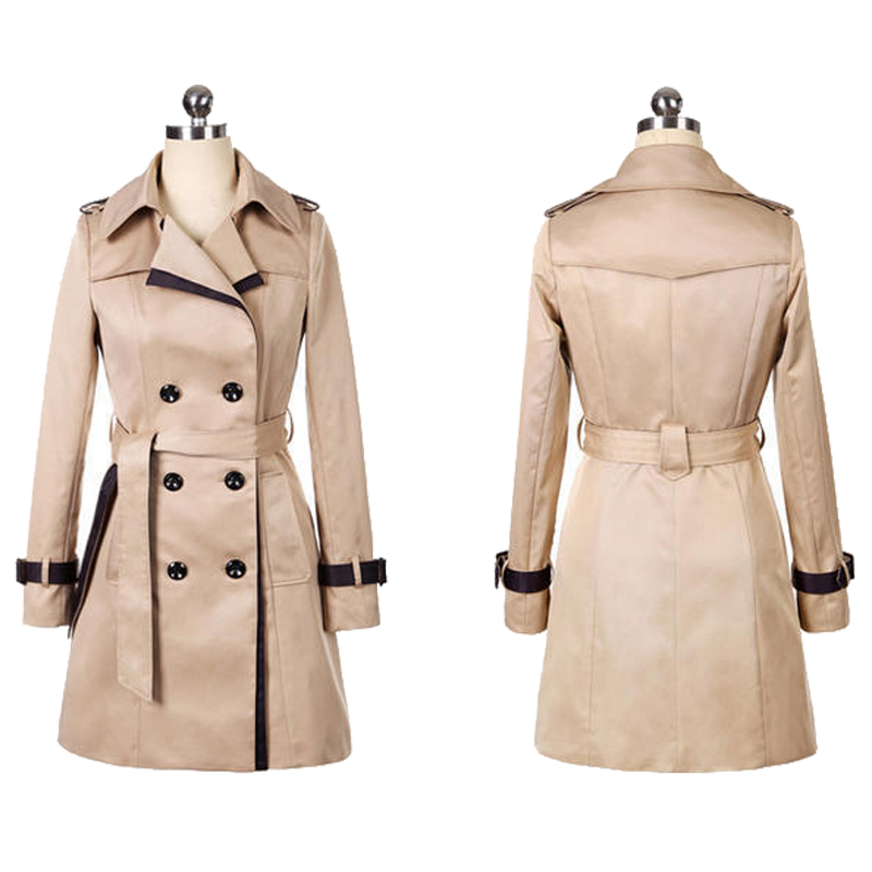 Women Thin Trench Coat Turn-down Collar Double Breasted Patchwork spell color Trench Slim Plus Size Wind coat