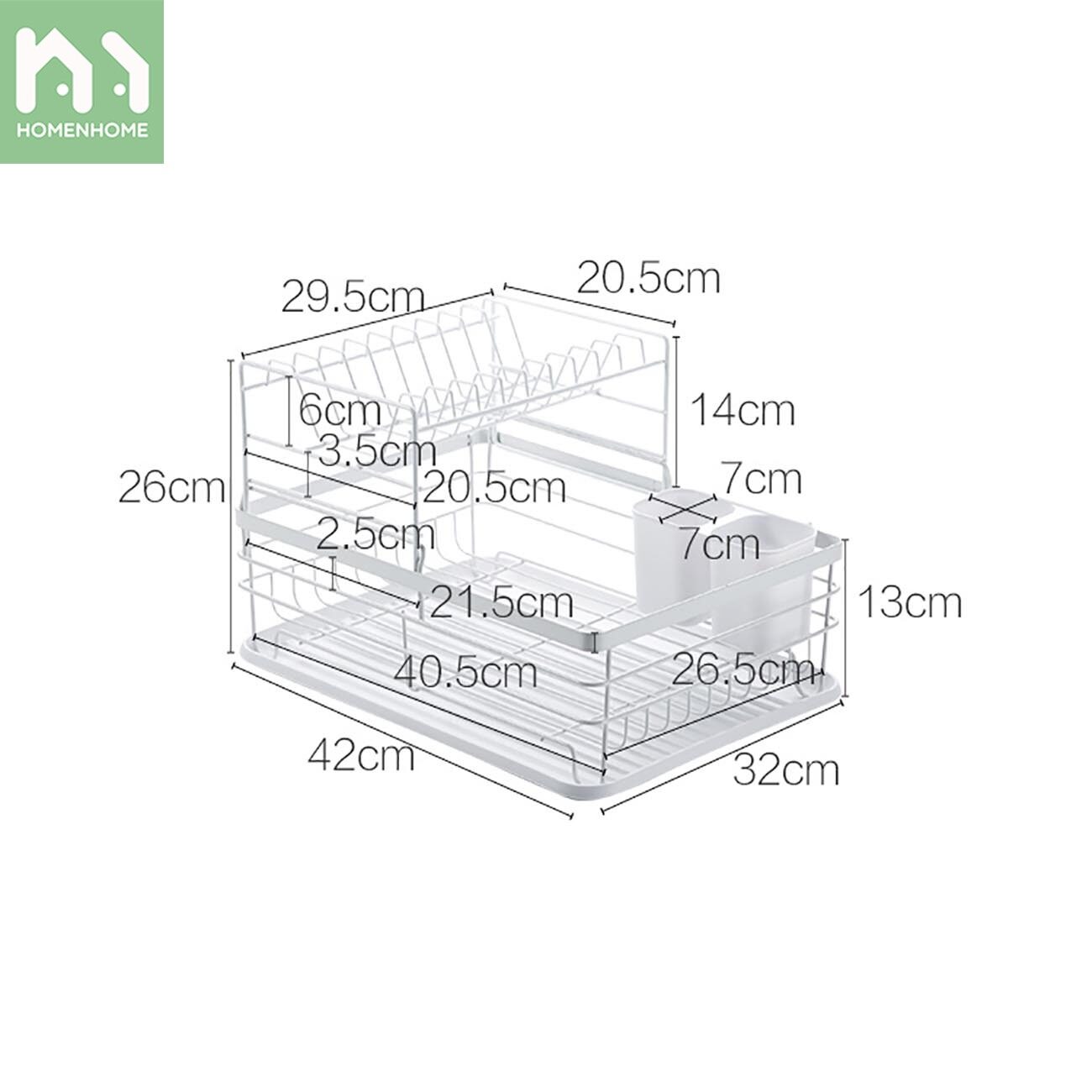Homenhome Giá nhiều lớp để ráo chén dĩa nhà bếp tiện lợi, bằng sắt rèn - INTL