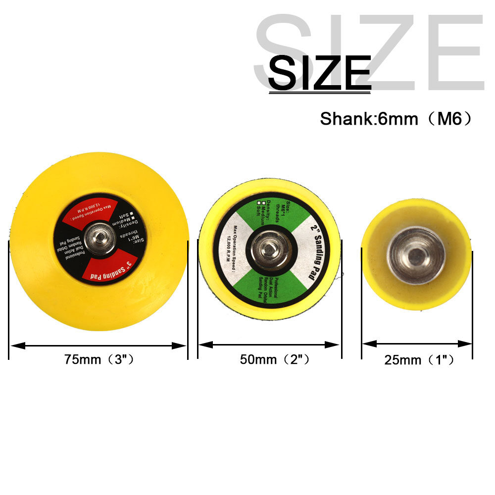 SI FANG 1/2/3/4/5/6 Inch Tấm Ốp Lưng Móc Và Vòng M6 Và 5/16 "-24 Miếng Đệm Lót Máy Đánh Bóng Không Khí, miếng Đánh Bóng Chà Nhám Quỹ Đạo Ngẫu Nhiên Tác Động Kép Bằng Khí Nén 12000 Vòng/phút