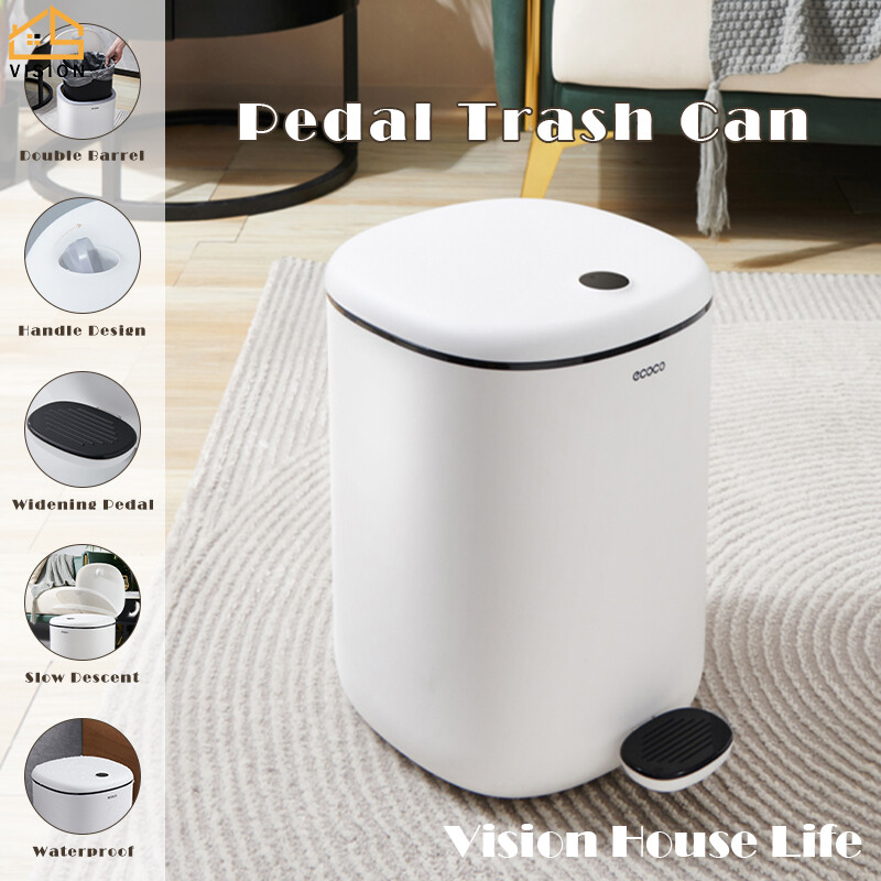 MOLADI Luxury Metal Waste Bin 10L - Double Layer PU Leather Trash Can For Kitchen Bathroom Office