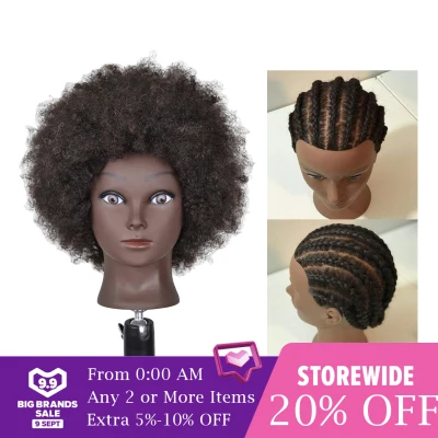 CUTICATE Hair Styling Practice Doll Head Training Mannequin Clamp Afro Black Skin