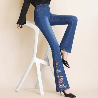 embroidered bell bottom jeans