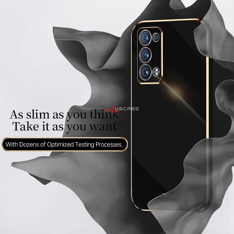 PlusCase for OPPO Reno6 Pro 5G 6D Plating Soft Case Lens Protector Square Frame Silicone Glossy Shockproof Phone Back Cover
