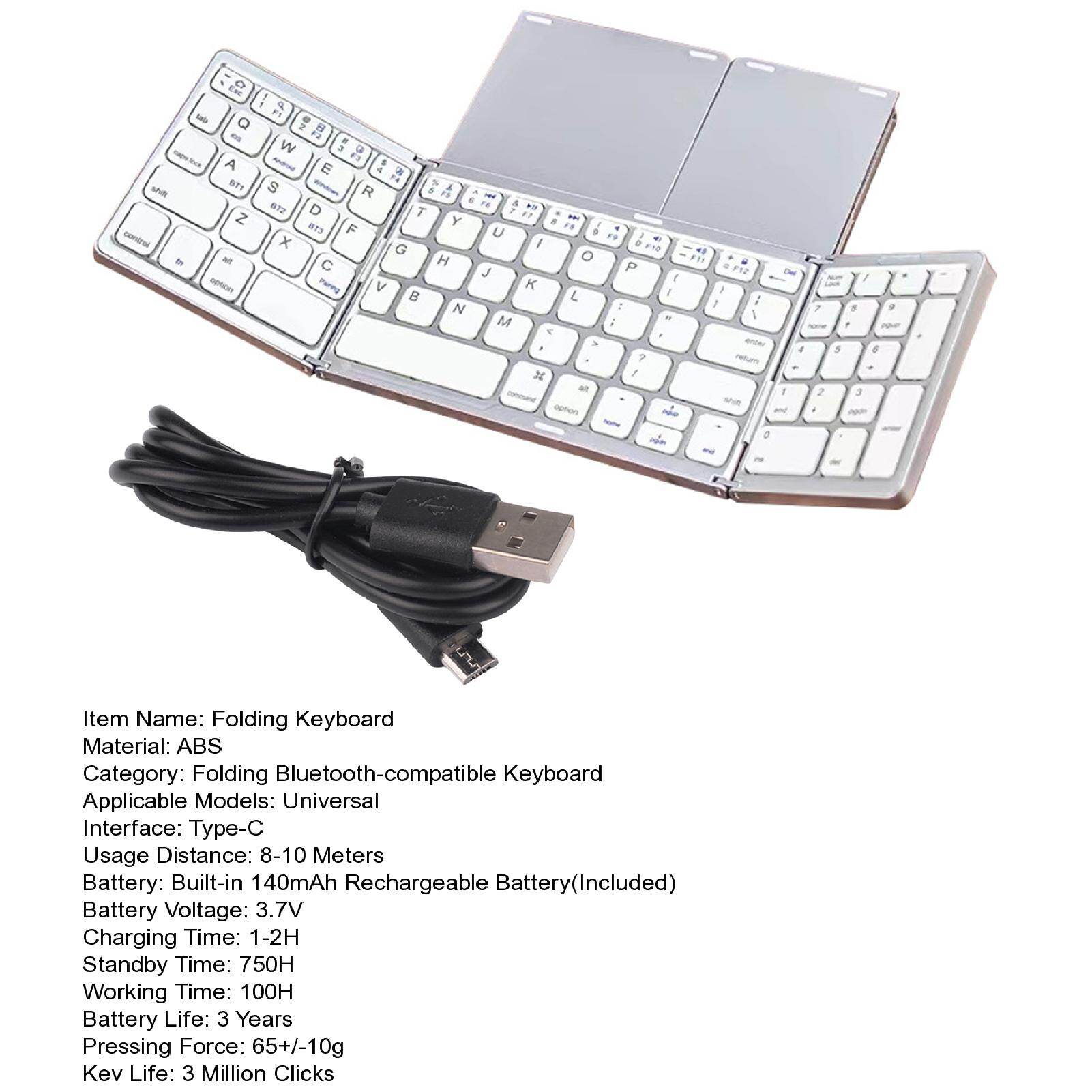 Large Storage B088 Foldable Keyboard Ergonomic Rechargeable Three Folding Long Battery Life with Number Pad Typing 81 Keys Laptop Tablet Bluetooth-compatible Wireless Keypad for iOS/for Android/for Windows Durable Bluetooth-compatible Keyboard
