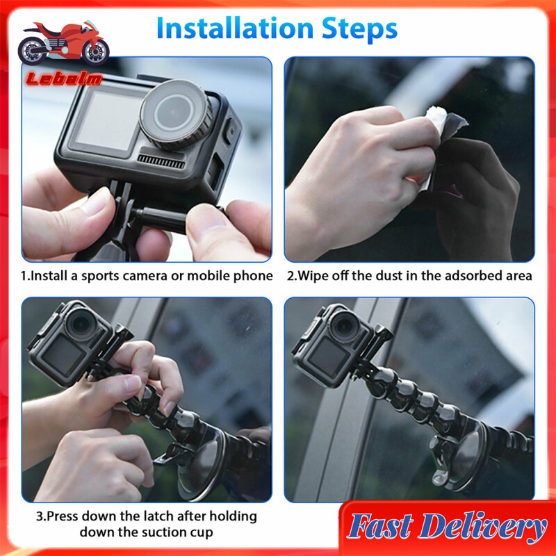 Lebalm【Ready Stock】Car Suction Cup Mount Phone Holder Adjustable Angles Video Navigation Bracket Compatible For Gopro Action Camera