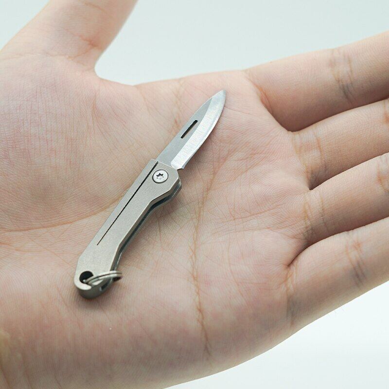 Mini Titanium Alloy Handle Sharp D2 Steel Folding Portable Emergency Tool Survival Keychain Edc