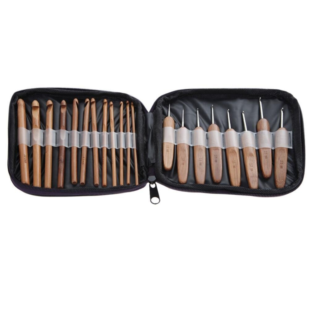 [Chinatera] 20pcs Bamboo Crochet Hooks Knitting Weave Needles Set with Case