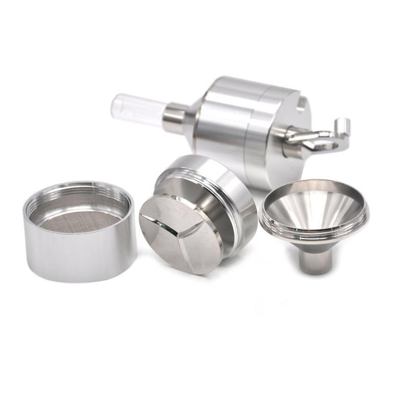 1pc Metal Powder Grinder Hand Mill Funnel With Snuff Glass Bottle 5