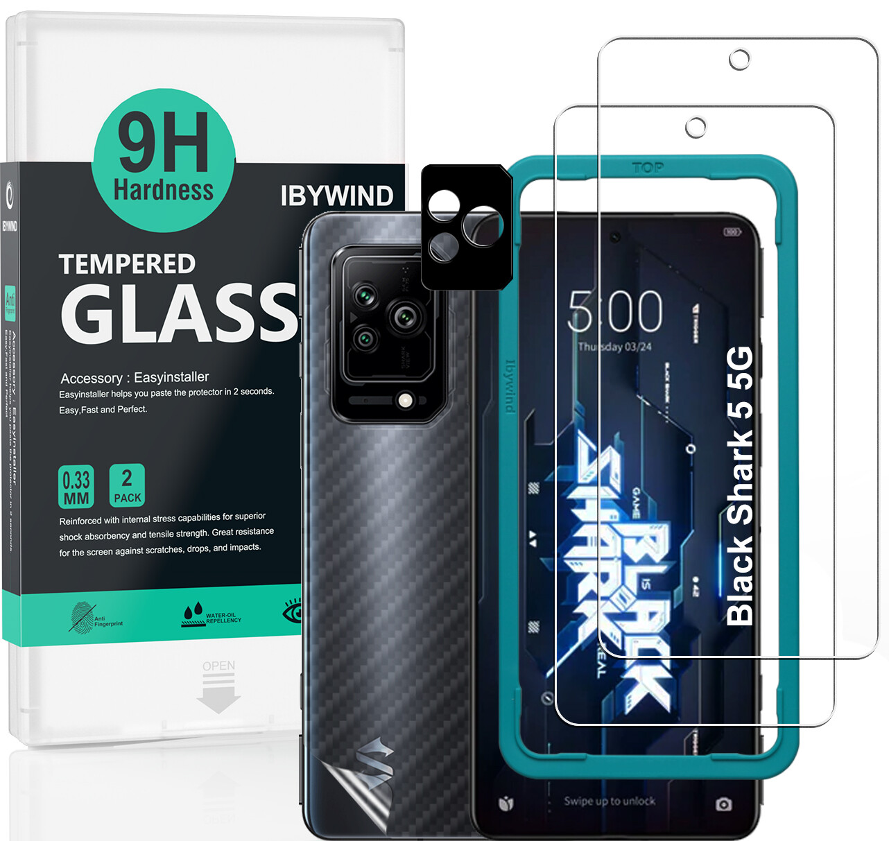Ibywind Black Shark 5 5G Tempered Glass Screen Protector With Easy Install Kit