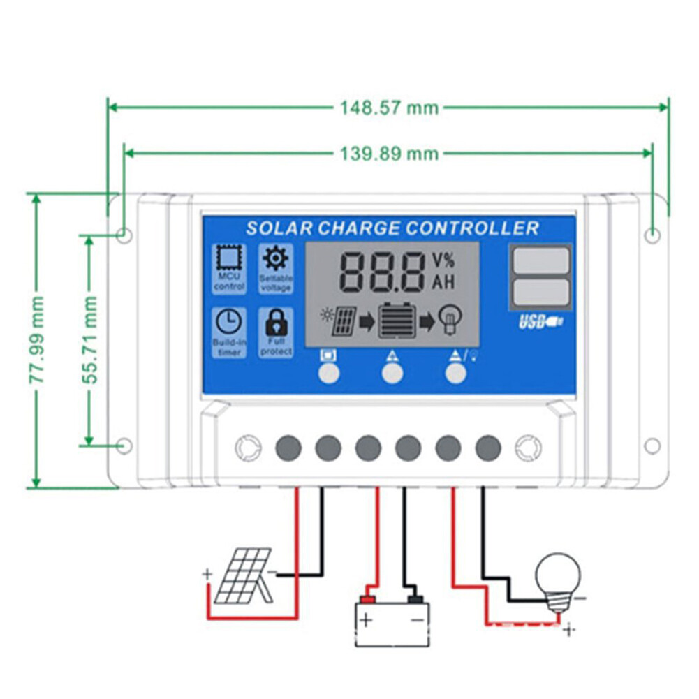 KKmoon 100A Solar Panel Controller Solar Recharger Controller LCD Display Screen Street Lamp System Recharge Controller PWM Recharge Management Dual USB Output Controller