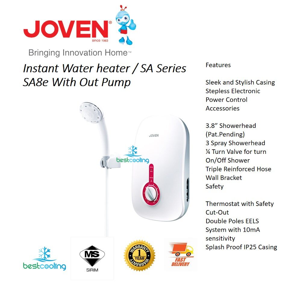 Joven SA8E Water Heater With Built-In EELS System and Surge Protector(No  Pump) | Lazada