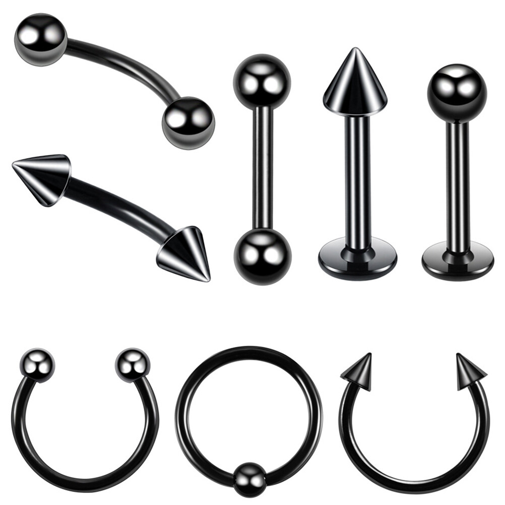 8Pcs/Set Stainless Steel Nose Lip Ring Tragus Ear Piercing Helix Body Jewelry