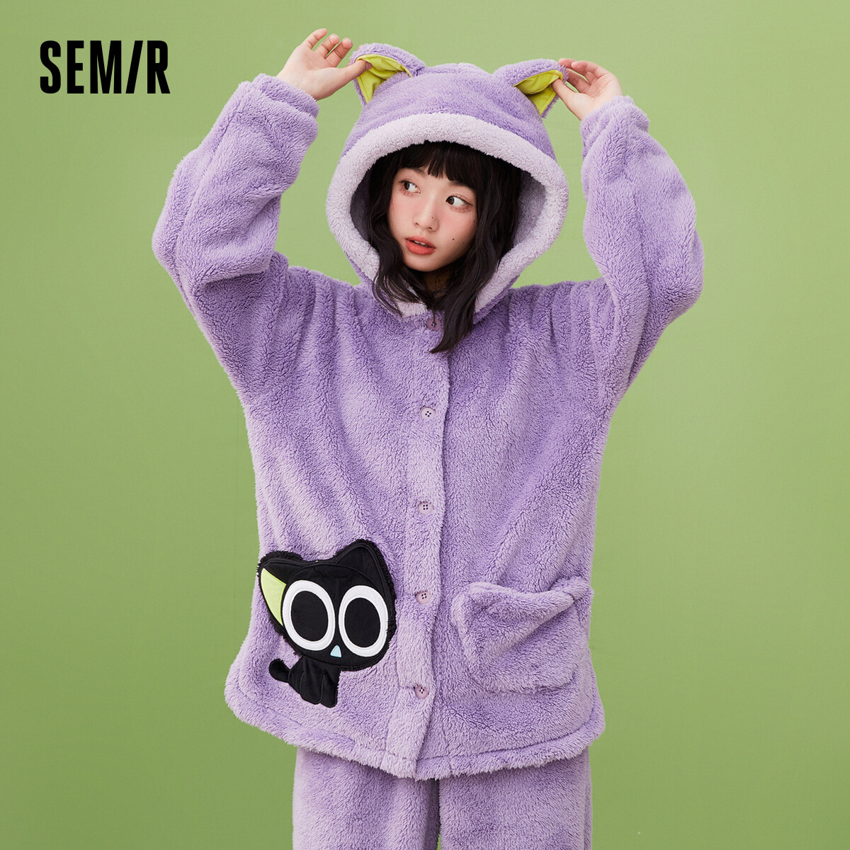 Semir Home Set Men Double-Sided Velvet Warm 2022 Hooded Pajamas Cartoon Leggings