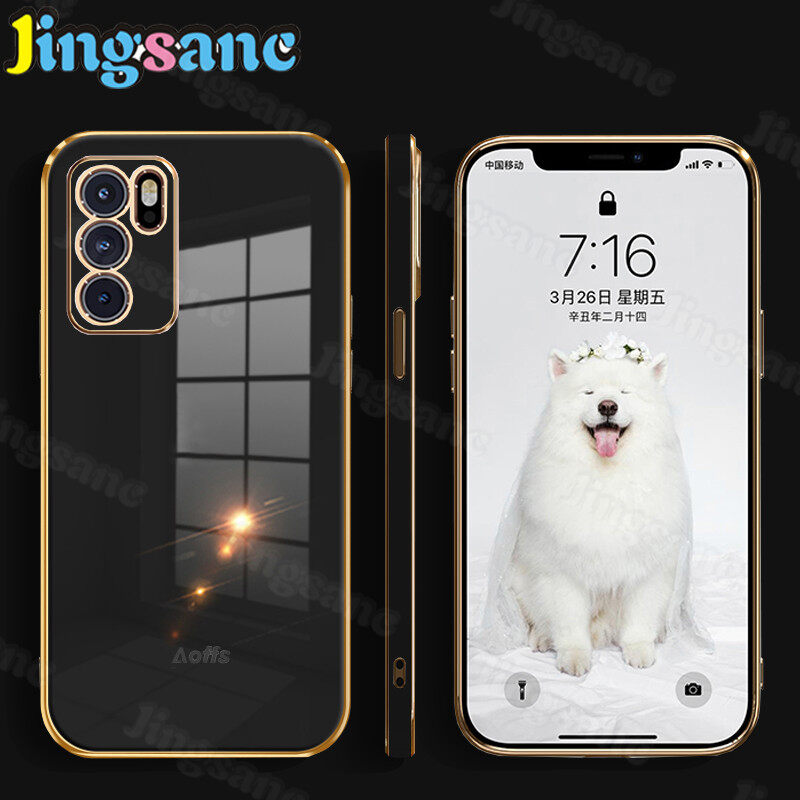 Jingsanc Plating Casing For OPPO Reno6 5G Phone Case Luxury Shockproof Straight Edge Soft TPU Double-Sided Electroplating Bumper Case With Full Lens Protection Back Cover For OPPO Reno 6 5G