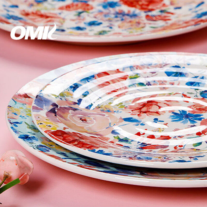 OMK Rose flower series Ceramic 10 inch Dinner Plates