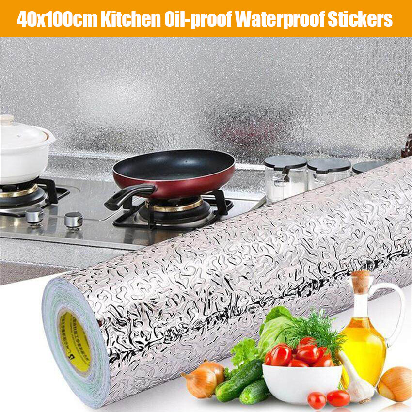 40x100cm Kitchen Oil-proof Waterproof Stickers Aluminum Foil Kitchen Stove Cabinet Self Adhesive Wall Sticker DIY Wallpaper