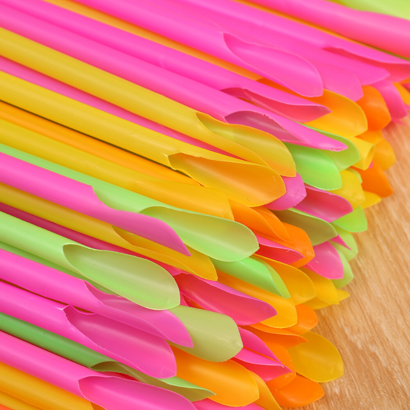 100pcs Plastic Drinking Straws Spoon Colorful Disposable Tea Tools Straw Eco Friendly Washable Bar Party Drink Accessories
