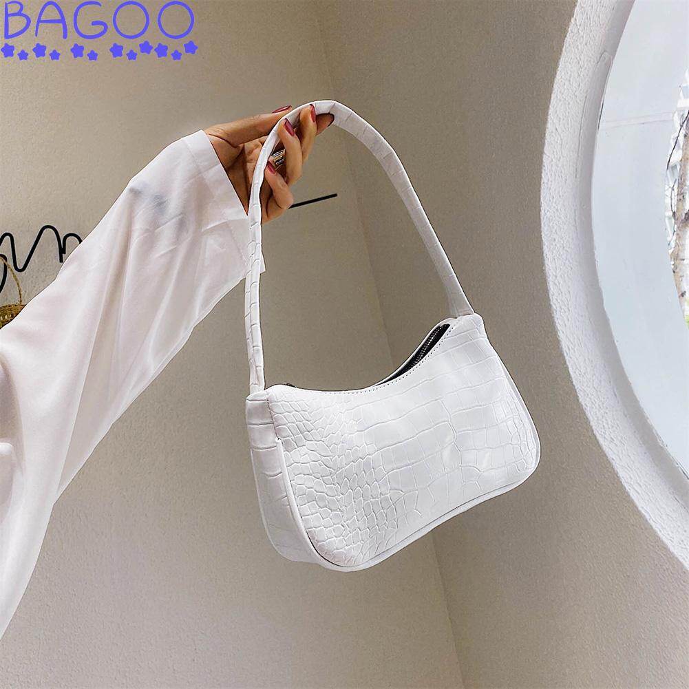BAGOO Fashion Retro Alligator Pattern Women Handbag PU Leather Casual Totes Shoulder Bags Female Elegant Solid Color Zipper Underarm Purse Clutch