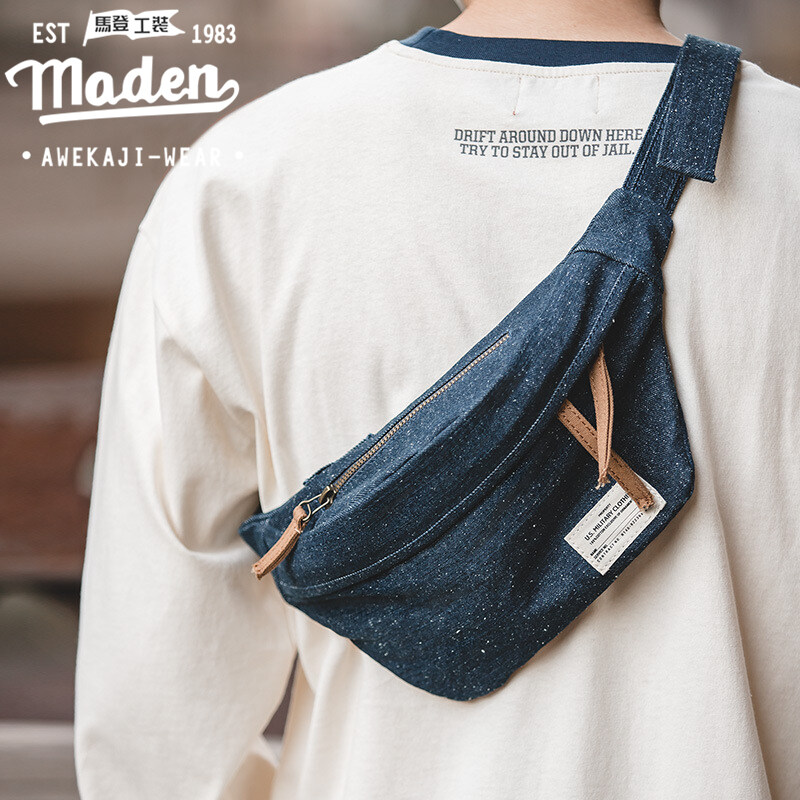Maden Thương Hiệu Túi Dụng Cụ Nam Cửa Hàng Nhật Bản Retro Bông Tuyết Thắt Lưng Denim Túi Nghệ Thuật Quạt Sinh Viên Túi Vải Denim Được Giặt Nặng