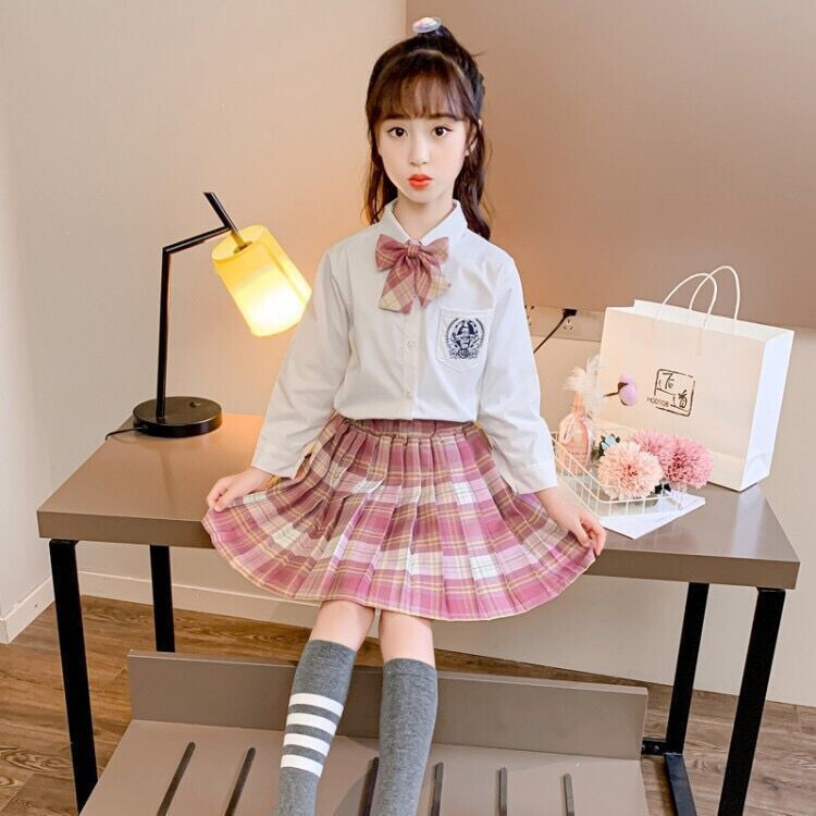 120-160cm Girl JK Uniform Pleated Skirt Set Korean Style 12-year-old Academic Dress suit for 4-16 Years old