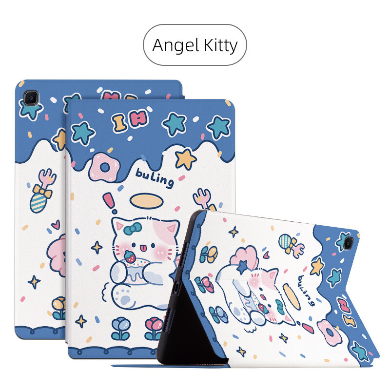 For samsung galaxy tab s6 lite 10.4-inch sm-p610 sm-p613 sm-p615 sm-p619 fashion cute cartoon case pu leather bag flip stand cover 2020 2022