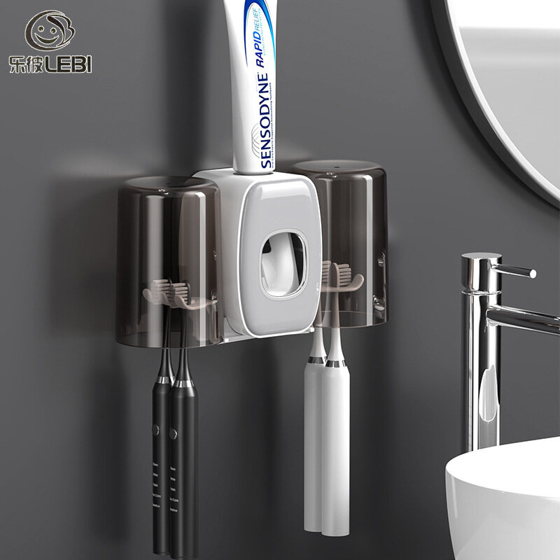 Non-perforated toothbrush holder Wall mounted toilet storage Automatic toothpaste squeeze Creative toothbrush shelf