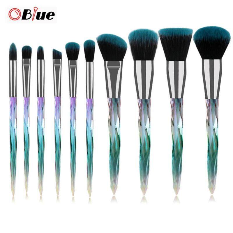OBlue 10 Chiếc Đa Năng Cọ Trang Điểm Trong Suốt Tay Cầm Mỹ Phẩm Bộ Bàn Chải xanh