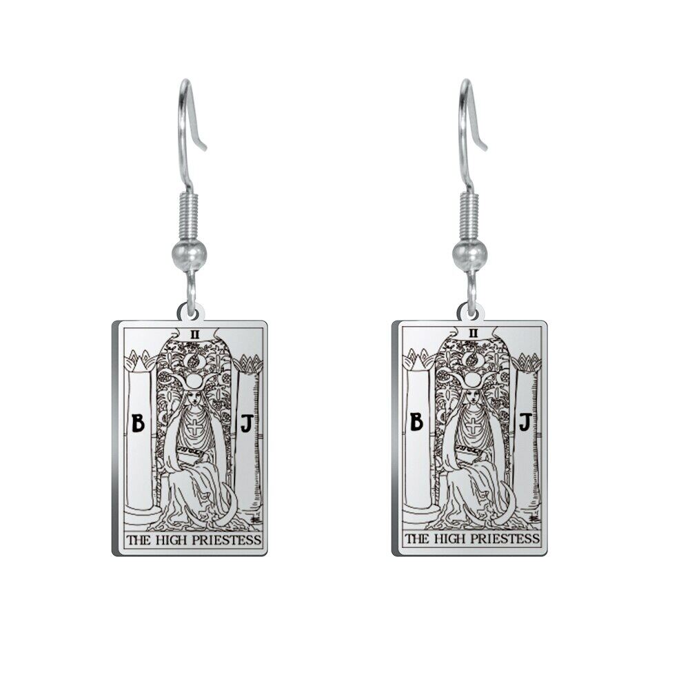 Classic Tarot Cards Stainless Steel Drop Earring for Women Sun Moon Star Lovers Divination Tarot Jewelry Valentines Day Gift