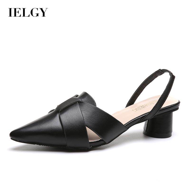 IELGY women's korean style cross strap pointed toe medium heel sandals