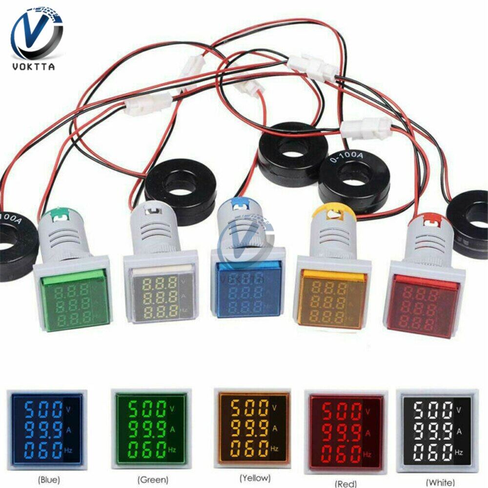 VOKTTA Vôn Kế Kỹ Thuật Số 3 Trong 1 Chính Hãng Ampe Kế Máy Đo Tần Số HZ Hertz Bộ Kiểm Tra Chỉ Báo Điện Áp Dòng Điện Bảng Vuông 22Mm Đèn Tín Hiệu 22Mm